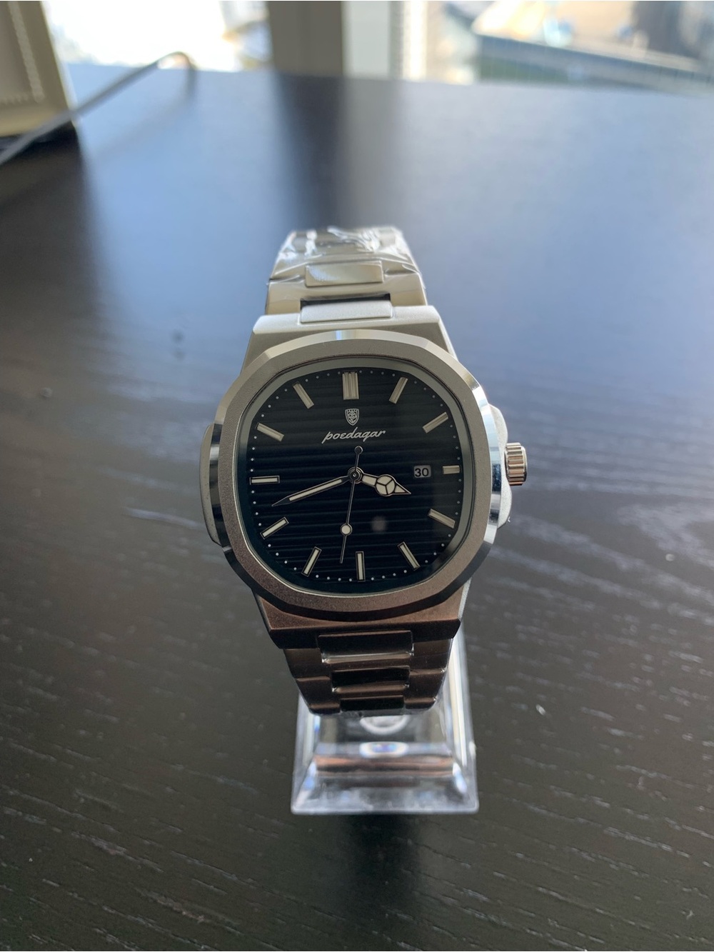Nautilus Style Stainless Steel Watch - Black Dial